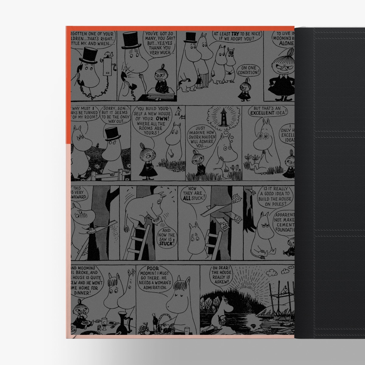 見返しは黒地にシルバーの印刷、コミックスの場面で構成したパターンが映えます。